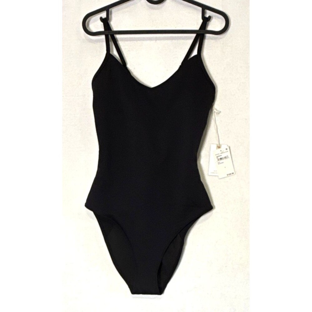 Good American NWT Black Mesh Lace-Up Back Sz 2 (M 6-8) Sculpt One Piece Swimsuit